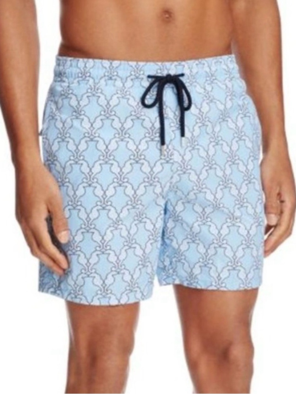 Men’s Vilebrequin lined swim trunks diamond seahorses blue size large 6” inseam